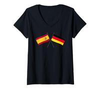 Women's Spain Germany Crossed Flags Spanish German Friendship V-Neck T-Shirt
