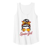 Womens Spain Girl Messy Bun Spanish Flag Tank Top