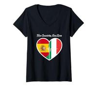 Womens Spain, Italy, Heartbeat Design Two Countries One Love V-Neck T-Shirt
