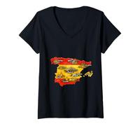 Women's Spain Map Spanish City National Espana Flag Travel Gift V-Neck T-Shirt