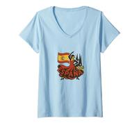 Womens Spain Motif Flamenco Dancer Tapas Barcelona Retro V-Neck T-Shirt