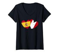 Womens Spain Peru Hearts Flag Spanish Peruvian Friendship V-Neck T-Shirt