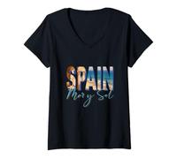 Women's Spain Playas Retro Sunset Beach V-Neck T-Shirt
