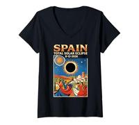 Women's Spain Total Solar Eclipse 2026 August 12 Astronomy Lover V-Neck T-Shirt