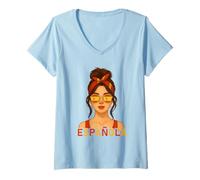 Womens Spanish Girl Española Spain Flag Spanish Girlfriend Wife V-Neck T-Shirt