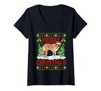Womens Spanish Mastiff Christmas Ugly Sweater Funny Santa Dog Xmas V-Neck T-Shirt