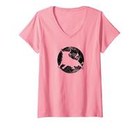 Women's Spanish Toro Bull Distressed 5 V-Neck T-Shirt, Pink, Large