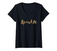 Womens Sparkle in Gold-colored lettering - Scandi V-Neck T-Shirt