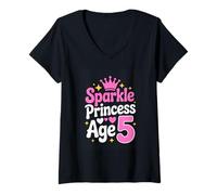 Women's Sparkle Princess Age 5 Birthday Girl Crown V-Neck T-Shirt