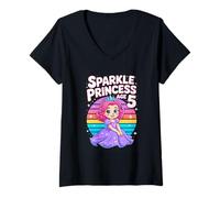 Women's Sparkle Princess Age 5 Birthday Girl Rainbow V-Neck T-Shirt