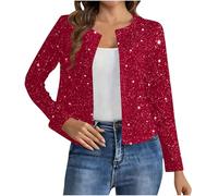 Women's Sparkle Sequin Top Glitter Cardigan Long Sleeve Shiny Star Print Open Front Cropped Jacket Blazer Elegant Lightweight Shimmer Cover Up for Parties and Evening Events XL