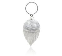 Womens Sparkling Crystal Fringed Ball Shape Evening Clutch Bag (Artistic Silver)