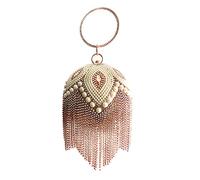 Womens Sparkling Crystal Fringed Ball Shape Evening Clutch Bag (Floral Tassel RoseGold)