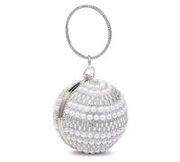 Womens Sparkling Crystal Fringed Ball Shape Evening Clutch Bag (Pearl Studs Silver)