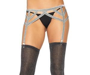 Women's Sparkling Lurex Elastic Suspender Belt Leg Avenue Gris TU