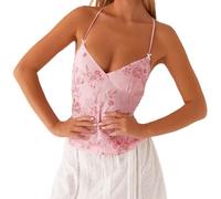 Women's Sparkling Sequin Glitter Top Crystal Pearl Cami with Slim Straps Festive Glam Y2K Shimmer Vest for Parties (Pink, M)