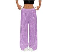 Women's Sparkling Sequin Wide Leg Pants High Waisted Straight Leg Trousers Sparkly Trousers for Club Party Nightclub Evening Glamorous Outfits Glitter Palazzo Pants Streetwear Clubwear Purple
