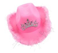 Women's Sparkly Cowgirl Hat with Tiara, Western Cowboy Hat with Marabou Trim & Glitter Sequins Rodeo Festival Party Hat for Adults, Hen Night, Music Events & Fancy Dress Accessory, Pink - Pack Of 6