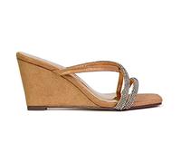 Womens Sparkly Diamante Rose Gold Sandals Ladies Square Toe Low Wedge Heel Strappy Mules Size 3