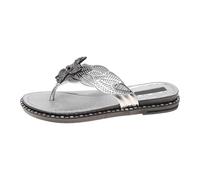 Women's Sparkly Flower Flat Sandals Rhinestone Leaf Thong Flip Flops Summer Casual Slip-On Beach Shoes Comfy Lightweight Flip Flops for Holiday Travel & Daily Wear (Silver, 5.5)