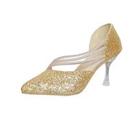Women's Sparkly Glitter Sandals Pointed Toe Stiletto Heel Shoes Cross Straps on the Neck Open Sides Roman Style Dress Chic and Elegant Evening Party Ceremony, 01 gold, 7 UK
