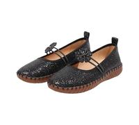 Womens Sparkly Glitter Slip On Flats Elastic Strap Floral Casuals Black