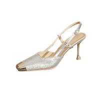 Women's Sparkly Glitter Stiletto Heel Sandals 3 Inch - Metallic Square Toe Party Shoes for Evening Events, Wedding, Prom,Silver,3 UK