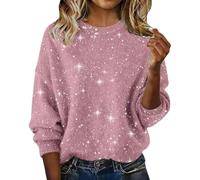 Women's Sparkly Jumper Sofy Cozy Winter Warm Knit Pullover Sweaters Loose Fit Long Sleeve Crewneck Carnival Sequin Tops Fashion Rave Outfits Pink