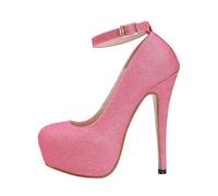 Women's Sparkly Pink Glitter Sequin Ankle Buckle Platform Dress Pumps, 15CM Stiletto Shoes for Wedding Nightclub,Pink,7 UK