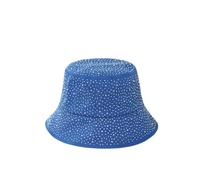 Women's Sparkly Rhinestone Bucket Hat Bling Packable Summer Outdoor Vacation Sun Hat Fisherman Cap, Deep Blue, One Size