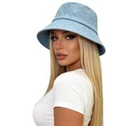 Women's Sparkly Rhinestone Bucket Hat Bling Packable Summer Outdoor Vacation Sun Hat Fisherman Cap, Light Blue, One Size