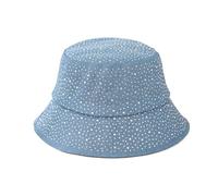 Women's Sparkly Rhinestone Bucket Hat Bling Packable Summer Outdoor Vacation Sun Hat Fisherman Cap, Light Blue, One Size