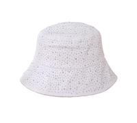 Women's Sparkly Rhinestone Bucket Hat Bling Packable Summer Outdoor Vacation Sun Hat Fisherman Cap, White, One Size