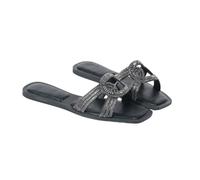 Women's Sparkly Rhinestone Sandals - Square-Toe Flat Summer Slides for Weddings, Work, Shopping & Vacations - Outdoor/Indoor Flip-Flops,Black,3 UK