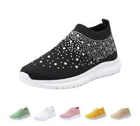 Women's Sparkly Rhinestone Shoes Size 4.5 Breathable & Lightweight Mesh Slip on Walking Shoes Glitter Sneaker for Casual Walking Working Shopping Ladies Black Footwear