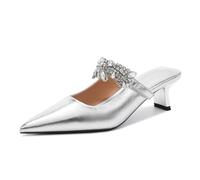 Women's Sparkly Rhinestone Slide Sandals - Petite Size 5 Pointed Toe Pumps for Office & Commuting, Business Events,Silver,4.5 UK