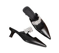 Women's Sparkly Rhinestone Slide Sandals - Petite Size 5 Pointed Toe Pumps for Office & Commuting, Business Events,Black,5 UK