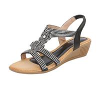 Womens Sparkly Rhinestone Wedge Sandals Summer Dressy Open Toe Walking Shoes Elastic Slingback Evening Party Holiday Sandals Black