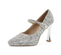 Women's Sparkly Silver Glitter Stiletto High Heels - Pointed Toe Pumps for Narrow Feet - Evening Party Shoes for Club, Wedding, Prom,Silver,4.5 UK
