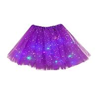 Womens Sparkly Star Sequins Mesh Skirt Tutu RARA Layered Skirt Ladies Ballet Pleated Tulle Princess Skirt with LED Small Bulb Light Up Skirt Fluffy Petticoat Skirt Dance Purple