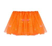Womens Sparkly Star Sequins Mesh Skirt Tutu RARA Layered Skirt Ladies Ballet Pleated Tulle Princess Skirt with LED Small Bulb Light Up Skirt Fluffy Petticoat Skirt Dance Orange