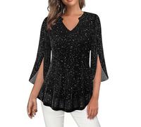 Womens Sparkly Tops Long Sleeves Carnival Party Shirts Trendy Casual T-Shirts Sparkle Sequin Tops Evening Party Clubbing Tshirt Plus Size Glitter Tees Loose Fit Pullover Holiday Blouses Black
