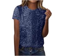 Women's Sparkly Tops UK Elegant Short Sleeve Sequin Blouses Shimmer Glitter Plain Color Sparkle Shiny T-Shirt Casual Going Out Tee Shirts Evening Party Disco Club Spring Outfits Ladies