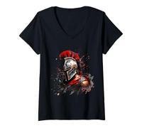 Womens Spartan Warrior Gladiator Sword Splash Roman V-Neck T-Shirt