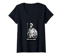 Womens Spartan Warriors here we Stand Here we Stand V-Neck T-Shirt