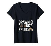 Womens Spawn Colonize Fruit Mushroom Growing V-Neck T-Shirt