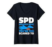 Womens SPD We Touch What You're Too Scared To Tech Humor V-Neck T-Shirt