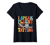 Women's Speak Fluent Tatting Handcrafting Lacemaking Tatting V-Neck T-Shirt