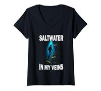 Womens Spearfishing Shirt Underwater Saltwater in My Veins V-Neck T-Shirt