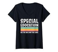 Women's Special Education See The Able Not Label Retro V-Neck T-Shirt